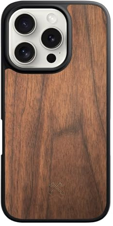 Woodcessories - Magnetisches Bumper Case für iPhone 16 Pro kompatibel mit MagSafe, Hülle mit Magnet aus Holz, Walnuss
