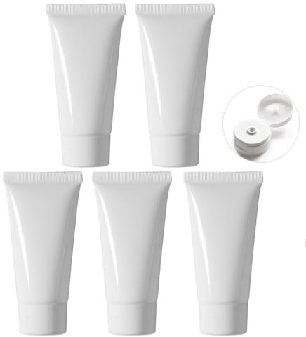 MORICOH 5 Stück Weiß Nachfüllbare Leere Tuben, Probenbehälter, Leere Flüssige Foundation-Tuben für Reisen und DIY-Projekte,DIY Lipgloss,Balsam,Kosmetik (30ml)