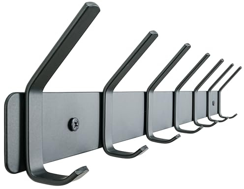 HONSKY Coat Rack Wall Mounted, Towel Rack, Metal Wall Coat Hanger with 7 Double Hooks (14 Hooks), for Hanging Coat, Hat, Bag, Umbrella, in Hallway Entryway, Black