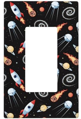 Space rocket B Wall Plate Covers, 1- Gang Wall Plates Mid-Size 5.0 x 3.0, Decorative Light Switch Cover Plate Outlet Covers, Polycarbonate Thermoplastic