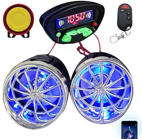 Generisch Altavoces para motocicleta, reproductor MP3 de moto, impermeable, inalámbrico, de altavoces estéreo para motocicleta, alarma antirrobo para motocicleta, reproductor de música MP3 con