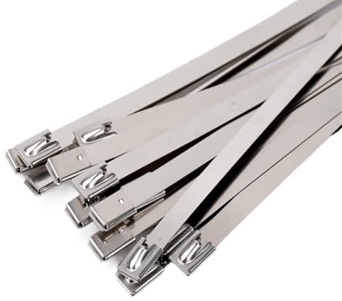 PXAMORTEL Kabelbinder, 10, 20, 50, 100 Stück, 7,9 mm, 0,31 Zoll, Kabelbinder aus Edelstahl 304, Auspuffumwicklung, beschichteter Kabelbinder aus Metall(100pcs,7.9x300mm)