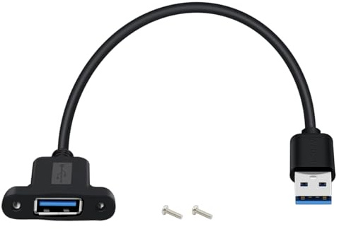 HuaLiSiJi USB 3.0 Panel Mount Kabel USB A Stecker auf Buchse 5Gpbs USB 3.0 Verlängerung für Tastatur, Drucker, Festplatte (Schwarz, 0.5 m)