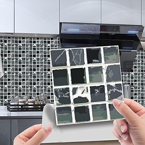 Credence Adhesive Pour Cuisine Marbre Noir Carrelage Adhesif Mural Cuisine,Pvc Imperméable Stickers Carrelage Salle De Bain,Stickers Muraux Cuisine Auto-Adhésif 10 PC(20x20cm)