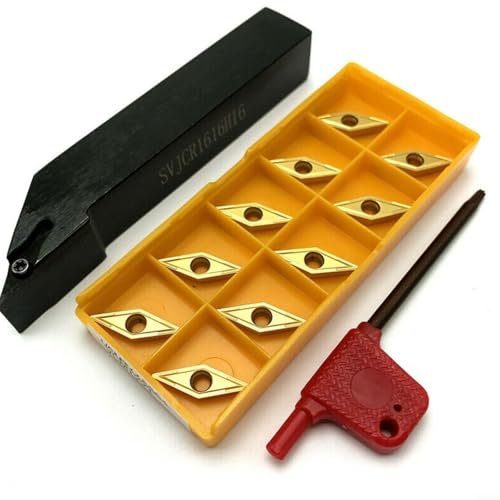 Zeroupshop SVJCR1616H16 - Supporto per utensili da tornitura da 16 mm, con 10 inserti in carburo VCMT160404, per lavorazione CNC, semilavoratura e finitura, mano destra