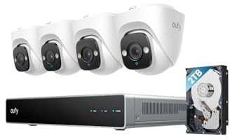 eufy Security PoE NVR CCTV Camera Systems E41, Wired Outdoor Cam, 122° FOV | 4K UHD Turret Cams, Colour Night Vision, 24/7 Recording, AI Detection, Red & Blue Lights, 8 Channel NVR, 2TB HDD, IP67