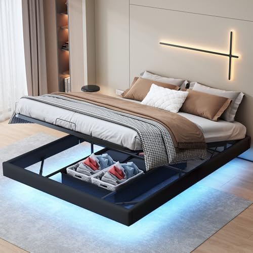 BRILVERDE Letto matrimoniale imbottito 160x200cm con illuminazione a LED, telaio galleggiante con spazio e rete a doghe, per ragazzi e ragazzi