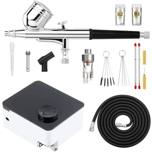 ABEST Airbrush Kit mit 33PSI einstellbarem Luftkompressor, Dual-Action Airbrush mit 0.2/0.3/0.5mm Düsen/Reinigungssets für Nail Art, Makeup, Modellierung, Kuchendekoration, Gebäck, etc.