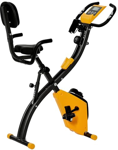 HOMCOM 3-in-1 Folding Exercise Bike, Foldable Stationary Bike with 8-Level Adjustable Magnetic Resistance, Arm Resistance Band, Pulse Sensor and LCD Monitor, Yellow