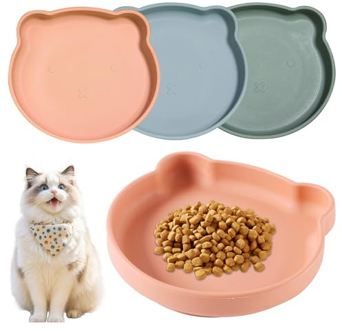 GOMETY 3 Stück Futternapf für Katzen, Silikon Katzennapf Flach Breit Katzenschüssel Futterschale für Trockenfutter Nassfutter Katzen Futternapf KatzenNapf Zubehör Fressnapf Katze Trinkschale Katze