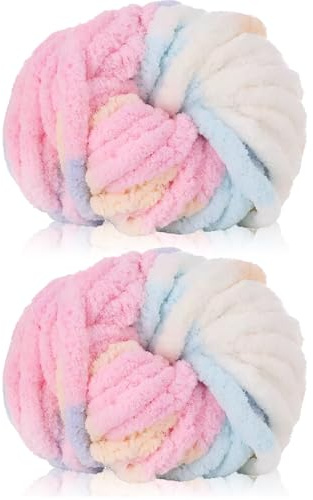 Cnwinu 2-pack tjockt garn, 240 g Chenille-garn för handstickning, flerfärgad mjuk tjock ull, supertjock ull för stickning och virkning filt, kudde, husdjurssängar, väskor, hattar, halsdukar (färgad