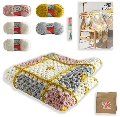 Seaside Granny Square Blanket Crochet Kit for Adults with Everything Included, Yarn, Crochet Hook and Easy to Follow Pattern. Suitable for Beginners.