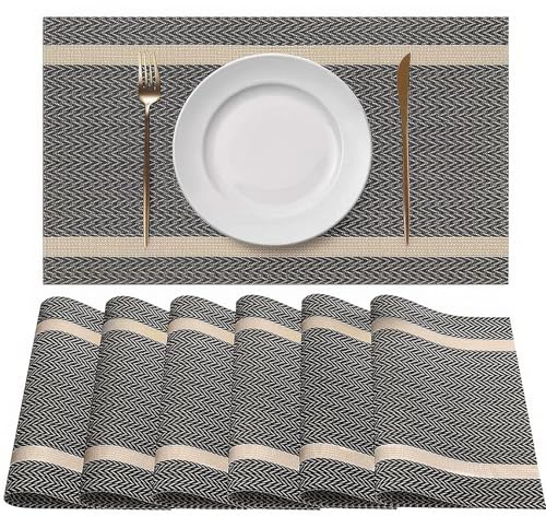 Komforbaa Tovaglietta Lavabili 45x30cm, sottopiatti Individuali Set da 6 pezzi, Resistenti al Calore tovagliette colazione Caffè nero