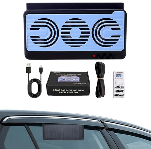 Solar Powered Car Window Fan - Portable Cooling Solar Auto Fan | Air Purification Device Ventilator with Adjustable Speed for Vehicle RV Truck Camping Outdoor Home