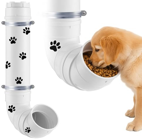 Acellegic Gravity Dog Self Feeder, Automatic Dispenser Paw Stickers for Pet | 6 Pounds Large Capacity, Hanging Design Indoor Outdoor, PVC Pipe Feeder for Cat Chicken Turkey, Self Feeding Reduces Refill