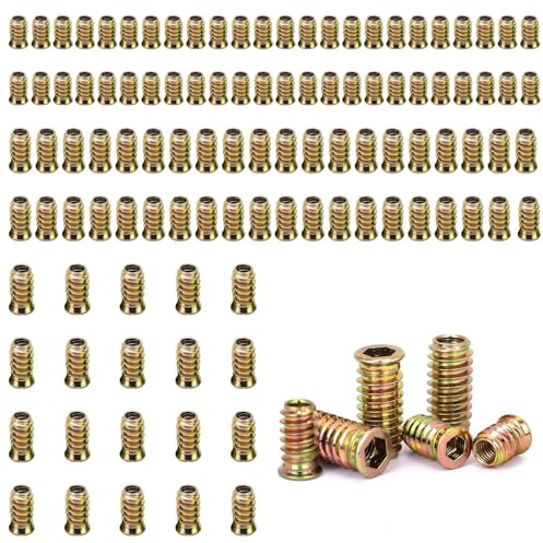 100 stycken inskruvningsmutter, gänginsats trä, gänginsatser, skruvhylsor, galvaniserat insexkant, för möbeltillverkning och möbelmontering (M4 x 10 mm, M6 x 14 mm, M8 x 20 mm)