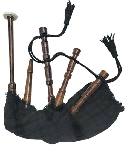 Anfänger-Dudelsack-Musikinstrument, Schottenkaro, Kokus-Holz-Finish mit 2 Rohrblättern, für Schüler, Übungsdudelsack für junge Lernende (schwarze Uhr)