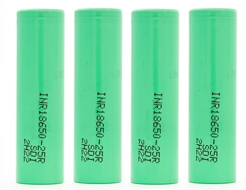 Baterías de Litio Recargables 25R 2500mAh - 20A - 3,7v | Parte Superior Plana - Positivo Plano | - linternas, mandos, videoportero con Funda Protectora plástica (4 Celdas 18650 Flat Top)