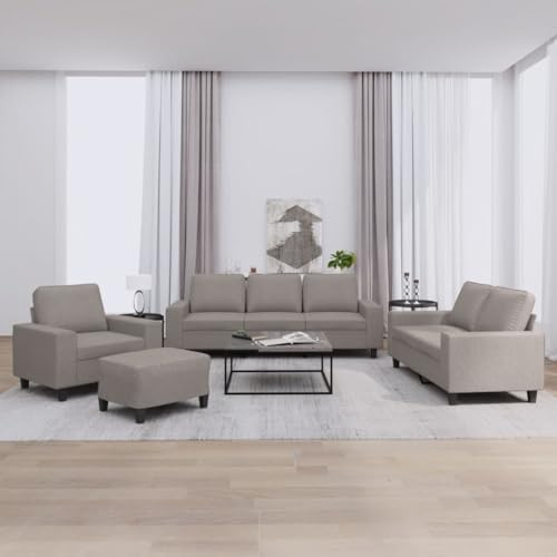 HETFTJN 4-TLG. Sofagarnitur Taupe Stoff Große Couchgarnitur mit Sessel 2-Sitzer 3-Sitzer & Hocker Modernes Wohnzimmer Sofa Set 214 cm Robust & Bequem für Living Room & Büro