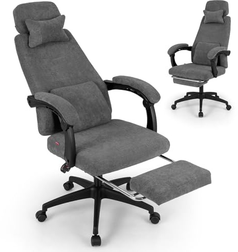 COSTWAY Ergonomischer Bürostuhl mit einziehbarer Fußstütze, Schreibtischstuhl mit Verstellbarer Rückenlehne, Kopfstütze & Lendenstütze, Computerstuhl mit Wippfunktion, Drehstuhl für Zuhause, Büro