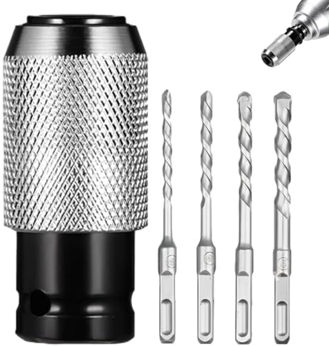Adaptador de martillo giratorio con juego de brocas de impacto, convertidor de martillo eléctrico a taladro, kit adaptador de liberación rápida resistente con 4 tamaños de brocas para perforación de