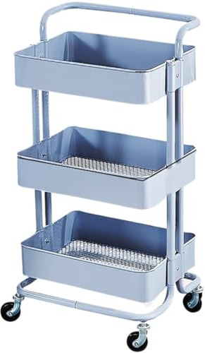 AMULONG Serving Trolley Carrello Cucina Carrello Portaoggetti Mobile Con Ruote In Metallo A 3 Livelli Di Servizio Per Cucina Dipensa o Bar(Blue)