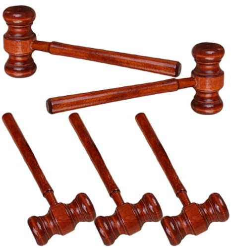 VILLCASE 5pcs Mini Wooden Judge Gavel Set for Role Play and ’ Courtroom , Natural Wood Hammer Props for Lawyer Costume and Auction Simulation in Educational Play