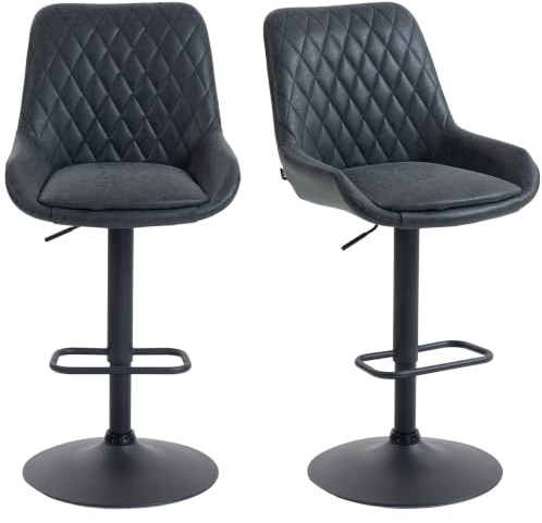 HOMCOM Breakfast Bar Stools Set of 2 Height Adjustable Swivel Black | PU Leather Upholstered Barstools, Wide Seat, Backrest, Large Base, Footrest, Kitchen, Dining Room