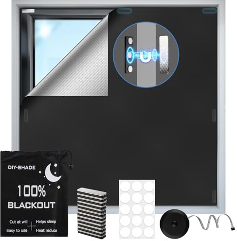 300 x 148cm Magnetic Blackout Blinds,100% Blackout Window Blinds for Bedroom,Portable No Drill Curtain Blackout with Strong Magnets & Silver Coating for Bedroom Loft Travel RV