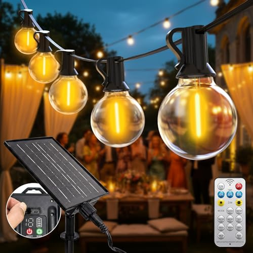 btfarm 27+3M Catena Luminosa Esterno Solare con Telecomando, 40+2 LED Lampadine G40 Luci Solari da Giardino Impermeabile, 8 Modalità Lucine Esterno Energia Solare Dimmerabile per Gazebo Matrimonio