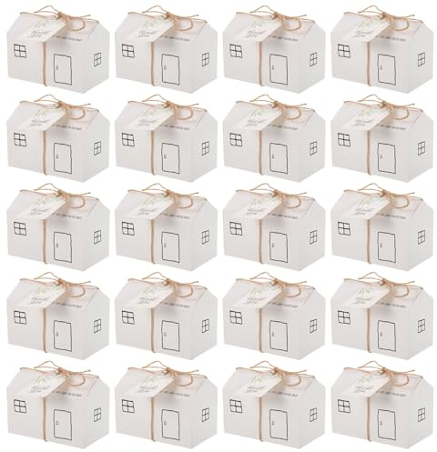 20 Stück Hochzeitsgeschenkboxen aus Papier, Weiß, mit Anhängern | Geschenke Hochzeit, Kleine Schachteln für Süßigkeiten und Partyfavors, Abschlussfeier