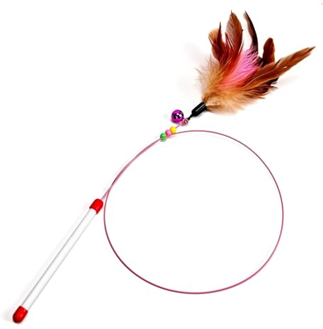 SGETHCH Interactive Cat Feather Teaser Wand with Bells for Indoor Cats | Interactive feather teaser wand encourages chasing, jumping and exercise for kittens and adult indoor cats.