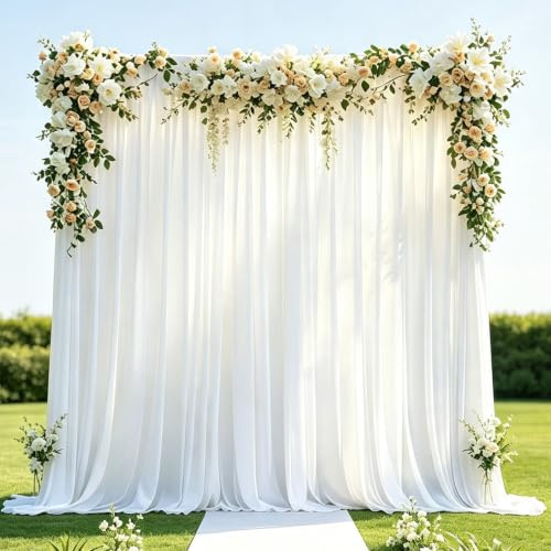 Lot de 2 rideaux de 1,5 x 3 m pour toile de fond pour fête de mariage, toile de fond en polyester blanc, fond photo, décoration de fête d'anniversaire (blanc)