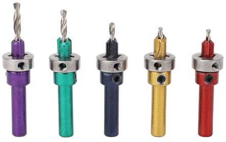 BAFOVY Set di 5 Punte per Trapano per Svasatore per Legno, Punte Coniche Regolabili in Acciaio 40 Cr V e HSS da 2,8 Mm a 4,0 Mm con Anelli di Arresto di profondità per la Lavorazione del Legno,