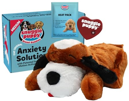 Snuggle Puppy Heartbeat Dog Toy for Puppies, Real-Feel Heartbeat, Calming Sleep Aid and Crate Training Comfort Toy with Heat Pack, Brown & White Beagle