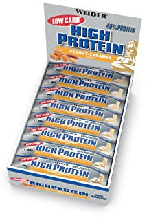 Weider Low Carb High Protein Eiweißriegel, Erdnuss-Karamell, 24 Stück pro Box, Fitness & Bodybuilding, 24 x 50 g