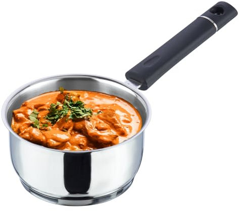 Vinod Tivoli Stainless Steel Saucepan Without Lid 1.5L - 16cm Diameter | Gas & Induction Friendly | SAS Bottom with Aluminium Core | Rust-Resistant, Durable| Ideal for Tea, Milk, Water, Soup & Sauces