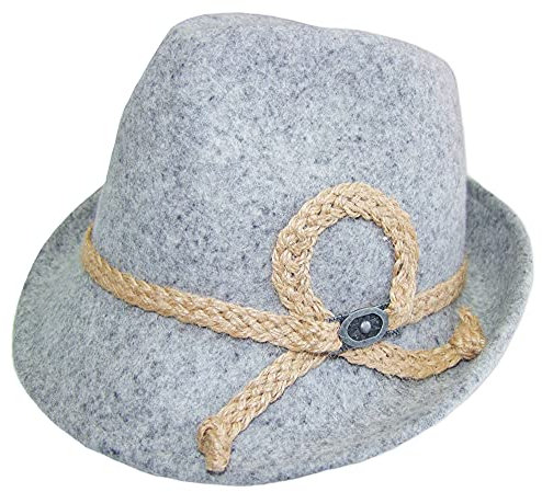 Kinder Trachten Hut mit Zierband Hellgrau Gr. 49 - Schöner Filzhut aus Wolle für Junge Bubn und Madls zur Lederhose aufs Oktoberfest