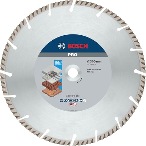 Bosch 1x Disques à tronçonnage diamant PRO Multi Material, alésage 20 mm | pour Béton, Béton armé, Ø 300 mm Professional Accessoire Scie circulaire sur table, Tronçonneuse thermique