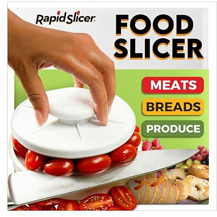 Rapid Slicer Bagel Slicer & Multi-Use Food Cutter | Ideal for Tomatoes, Strawberries, Grapes, Meat, Chicken, Eggs, & Vegetables with Non-Slip Holder for Stable, Easy Slicing - Dishwasher Safe - White