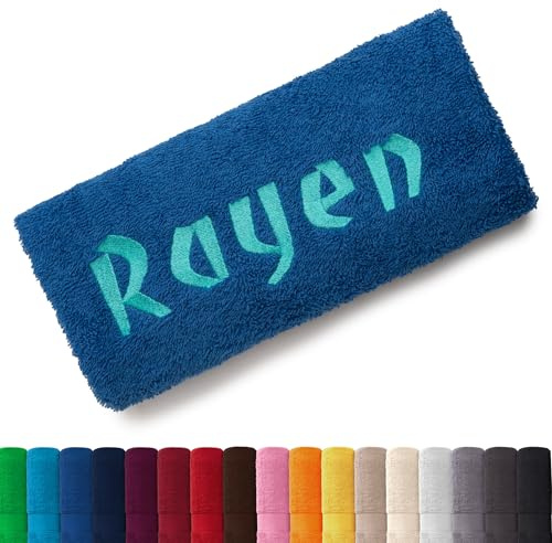 EllaTex Besticken Sie Handtuch mit Namen oder mit Wunschtext Bestickt, Farbe:Royal; Größe:Saunatuch XXL 100x200 cm
