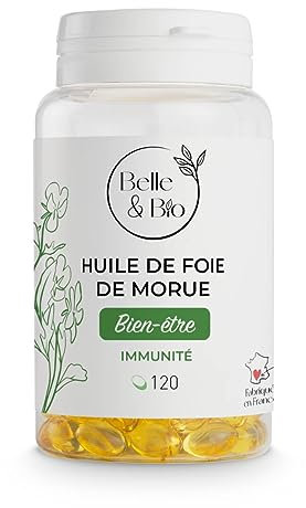 OSSATURE FORTE & APPORT EN VITAMINES - Huile de Foie de Morue - 120 capsules - Cure 2 à 3 mois - Complément Alimentaire BELLE&BIO - Fabriqué en France