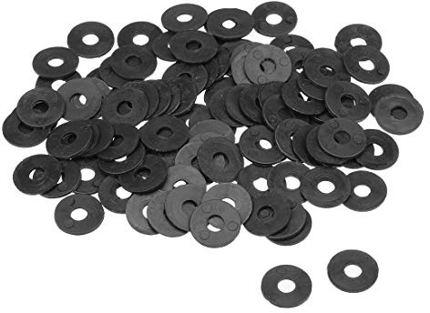 sourcing map 100Stk, Nylon Flache Unterlegscheiben M5 für 5 mm ID Schraubenbolzen 15 mm AD 1 mm Dick Distanzhülsen Dichtungsringe Beilagscheiben für Wasserhahn Rohr Wasserschlauch Schwarz