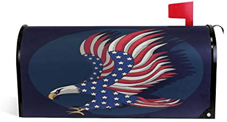 Linomo Magnetbriefkasten-Abdeckung mit amerikanischer Flagge, Adler, Briefkasten, Briefkasten, Abdeckung für Zuhause, Garten, Hof, Außendekoration, für übergroße Größe 63,5 x 53,3 cm