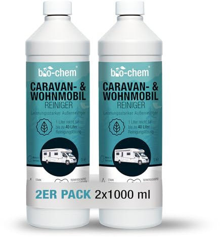 Bio-Chem - 2 x 1L Producto de limpieza para caravanas, autocaravanas, toldos, decapante de lluvia - Accesorios para el mantenimiento de caravanas y campings