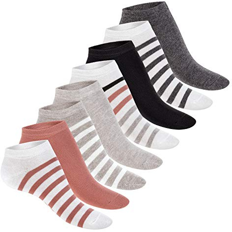 Footstar - 8 paia di calzini da sneaker con motivi, calzini corti dolci e colorati con motivi a stelle, righe e pois, 39-42