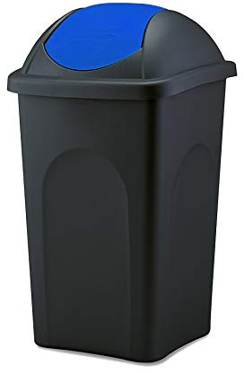 BigDean Mülleimer groß 60L mit Schwingdeckel schwarz blau Abfalleimer