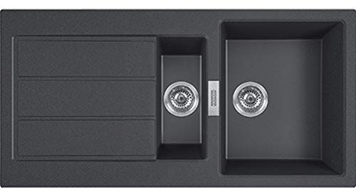 FRANKE S2D 651-100 Grey Kitchen Sink Made of Granite (Tectonite) with Single and a Half Bowl Sirius 651-100-stone grey-143.0618.681, Gris Pierre, 60 cm