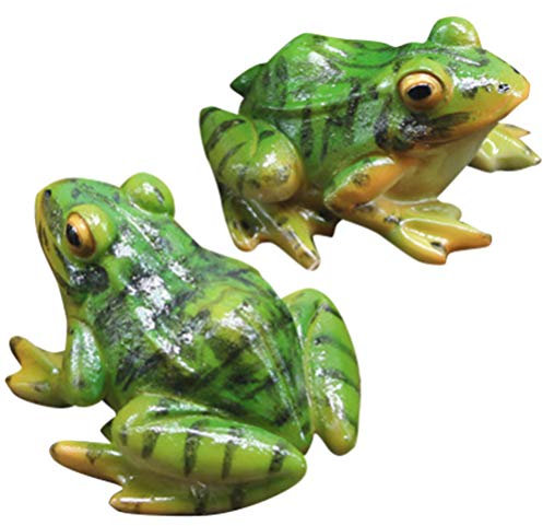 Pack of 2 Miniature Garden Frog Figures Simulation Small Green Frog Resin Fairy Garden Figures Accessories for Photography Props