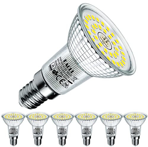 EACLL E14 LED Kaltweiß 6W Ersetzt 100W Halogen R50 Glühlampe, 6er-Pack. 820 Lumen 6000K Leuchtmittel, AC 230V Flimmerfrei Energiesparlampe, Abstrahlwinkel 120° Strahler Nicht Dimmbar Reflektorlampen